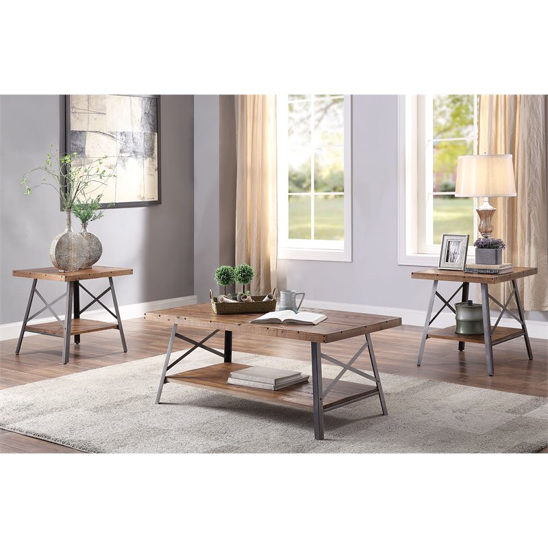 Bowery Hill Rectangular Wooden Coffee Table in Weathered Oak and Sandy Black