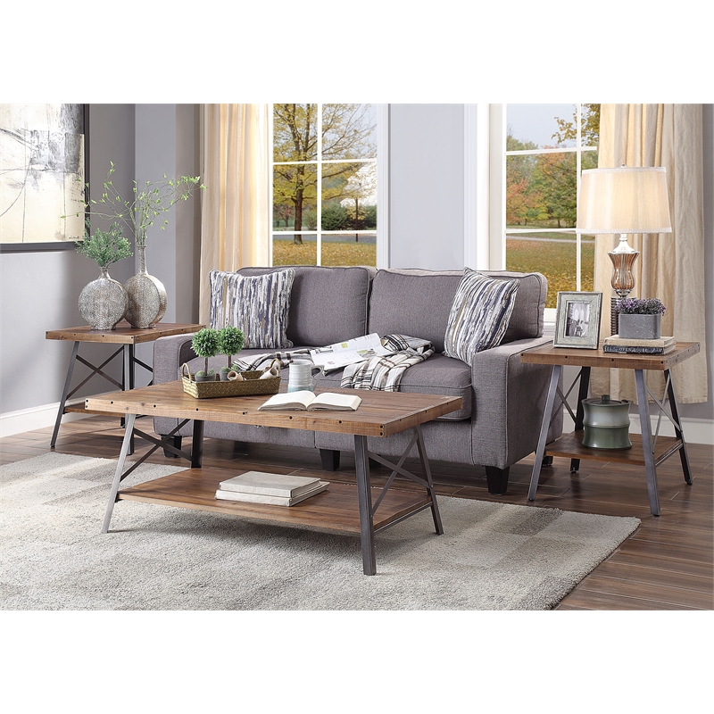 Bowery Hill Rectangular Wooden Coffee Table in Weathered Oak and Sandy Black