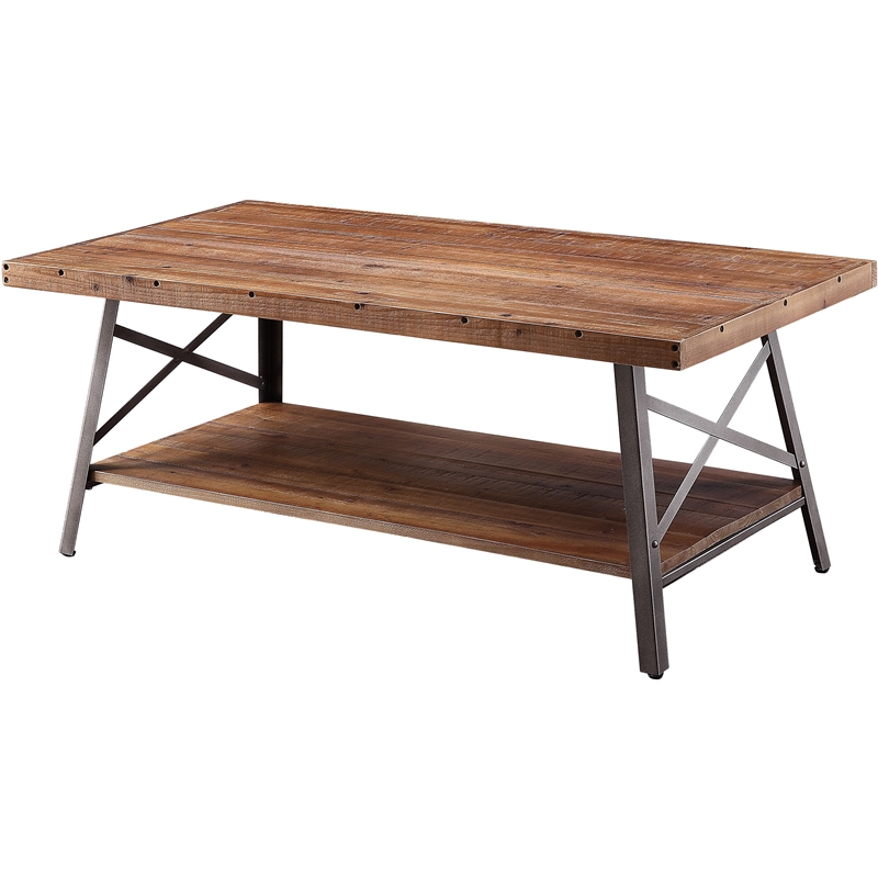 Bowery Hill Rectangular Wooden Coffee Table in Weathered Oak and Sandy Black