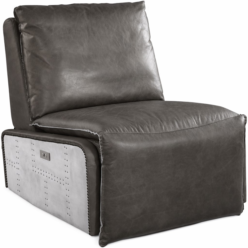 Bowery Hill Power Motion Recliner in Gray Leather and Aluminum
