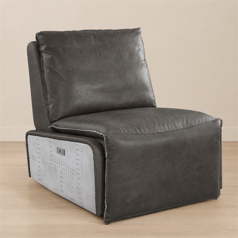 Bowery Hill Power Motion Recliner in Gray Leather and Aluminum