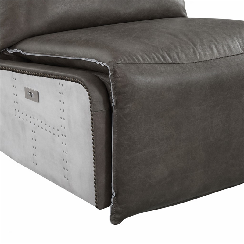 Bowery Hill Power Motion Recliner in Gray Leather and Aluminum