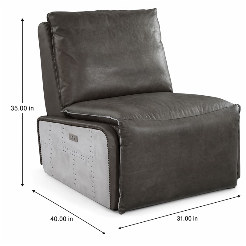 Bowery Hill Power Motion Recliner in Gray Leather and Aluminum