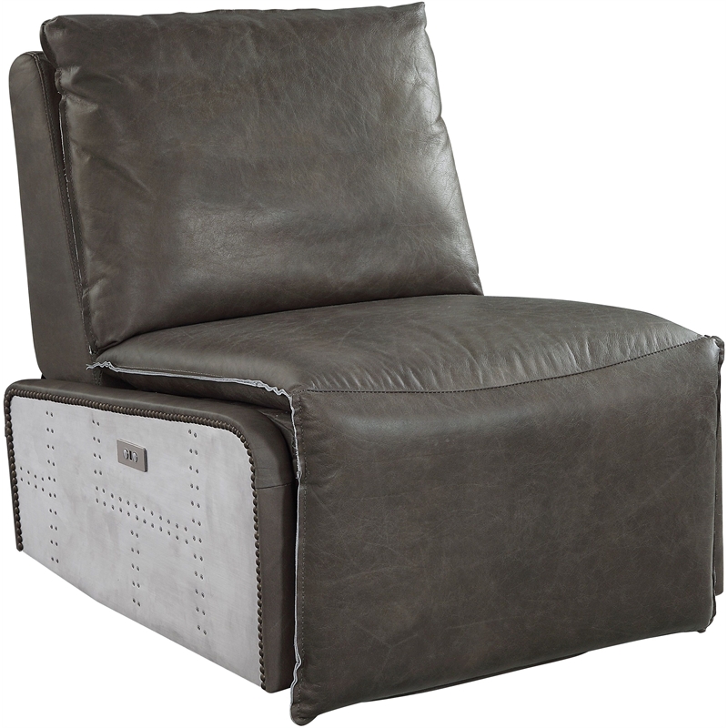 Bowery Hill Power Motion Recliner in Gray Leather and Aluminum