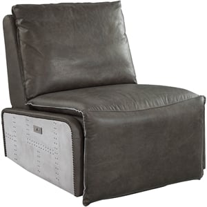 Bowery Hill Power Motion Recliner in Gray Leather and Aluminum