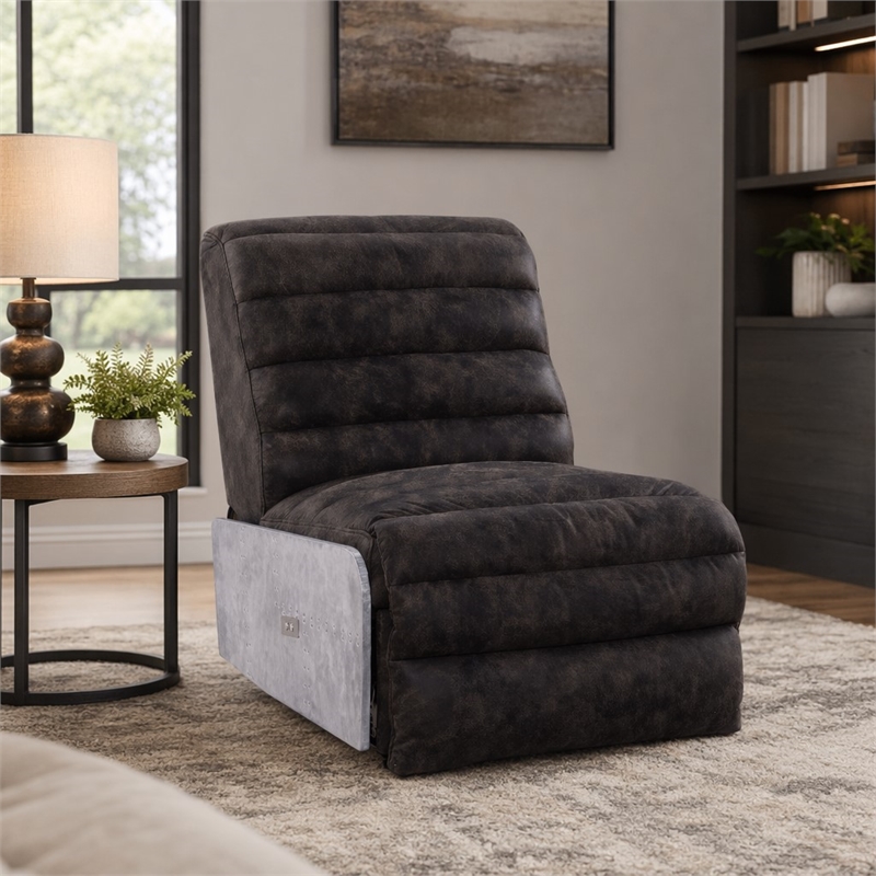 Bowery Hill Power Motion Recliner in Top Grain Leather and Aluminum