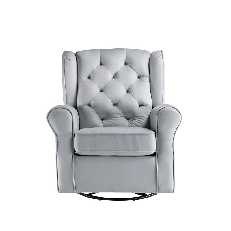 Bowery Hill Swivel Chair with Glider and Nail-Head Accent in Gray Fabric