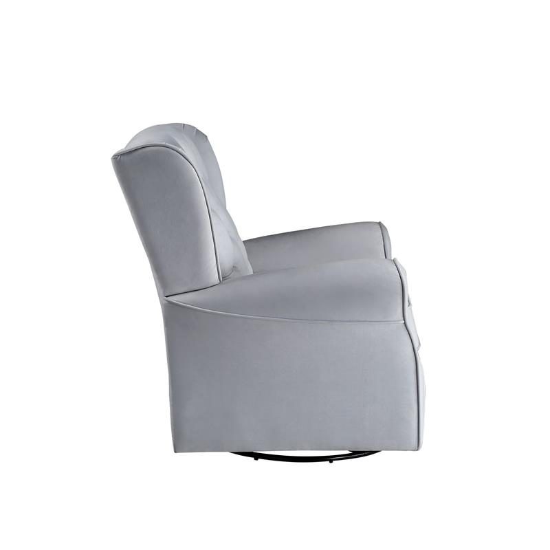 Bowery Hill Swivel Chair with Glider and Nail-Head Accent in Gray Fabric