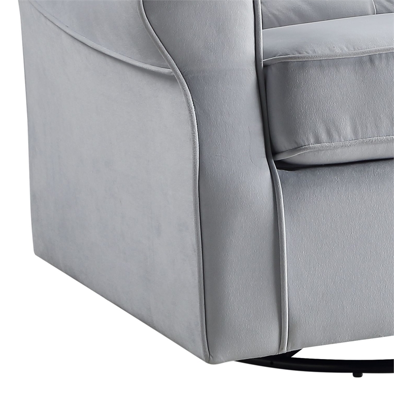 Bowery Hill Swivel Chair with Glider and Nail-Head Accent in Gray Fabric