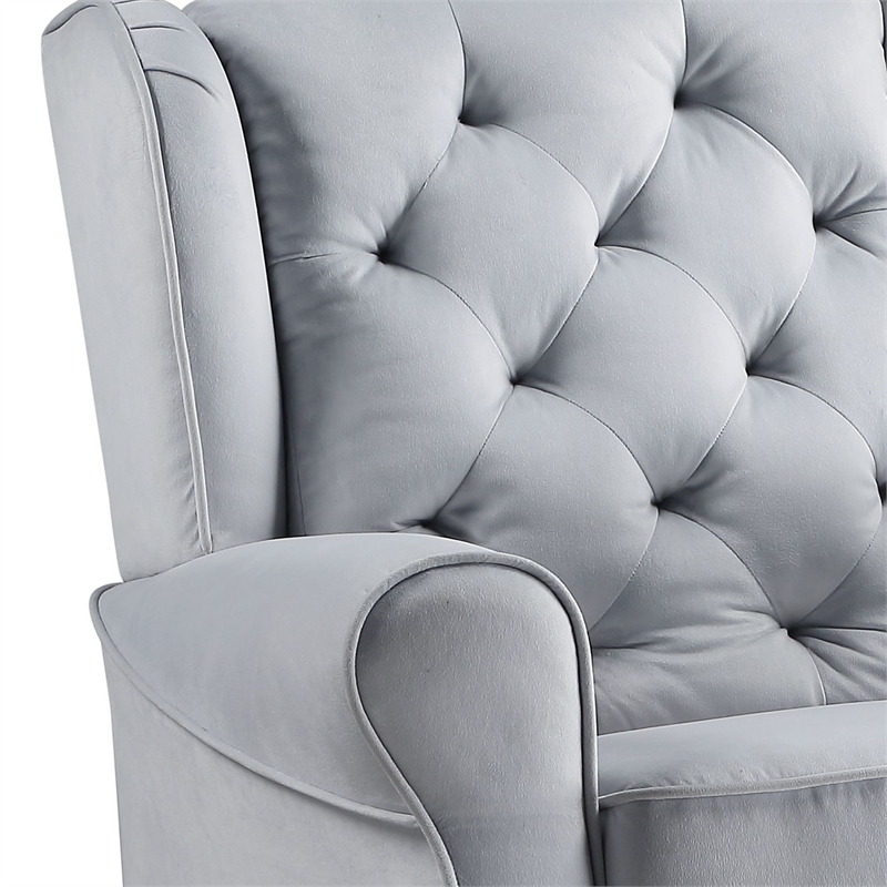 Bowery Hill Swivel Chair with Glider and Nail-Head Accent in Gray Fabric