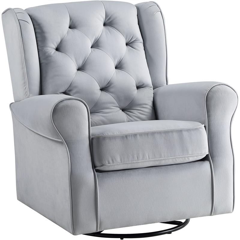 Bowery Hill Swivel Chair with Glider and Nail-Head Accent in Gray Fabric