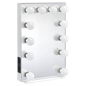 Bowery Hill Glam Rectangle Mirror with Lighting in White Wood Frame
