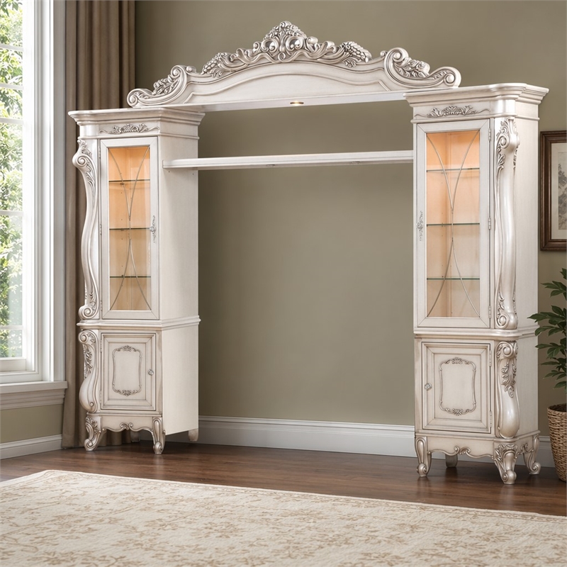 Bowery Hill Gorsedd Wooden Hutch with Glass Doors in Golden Ivory