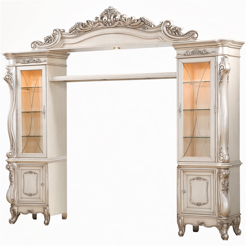 Bowery Hill Gorsedd Wooden Hutch with Glass Doors in Golden Ivory