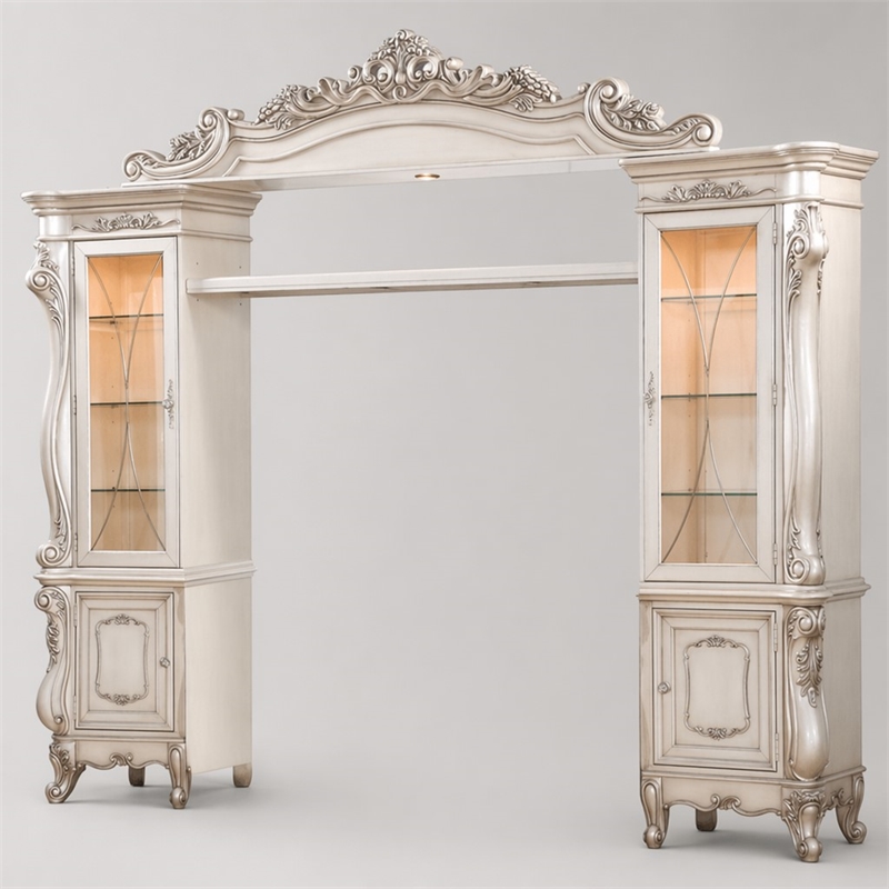 Bowery Hill Gorsedd Wooden Hutch with Glass Doors in Golden Ivory