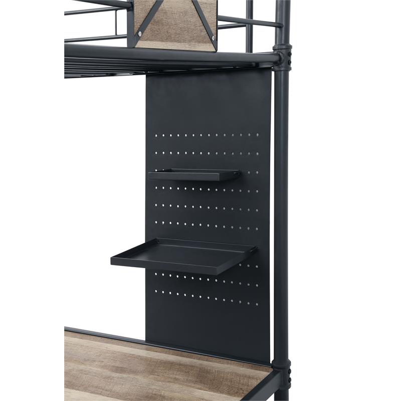 Bowery Hill Twin Metal Loft Bed with Desk in Sandy Black and Dark Bronze