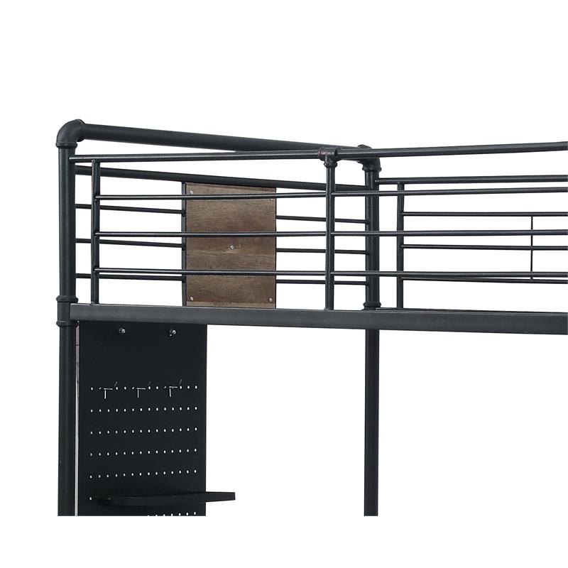 Bowery Hill Twin Metal Loft Bed with Desk in Sandy Black and Dark Bronze