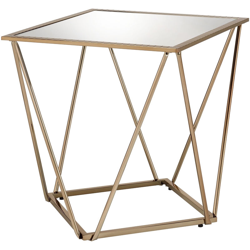 Bowery Hill Square Glass End Table with Champagne Gold Finish