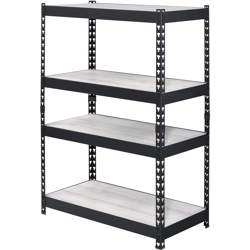 Bowery Hill Metal Bookshelf with 4 Adjustable Shelves in Natural and Black