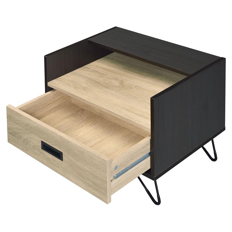 Bowery Hill Wooden Accent Table with Drawer and Open Storage in Oak and Black