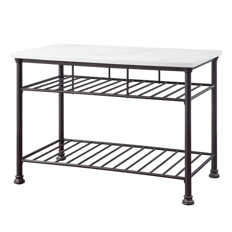 Bowery Hill Freyja Kitchen Island with Metal Shelves in White and Gray