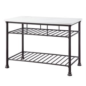 Bowery Hill Freyja Kitchen Island with Metal Shelves in White and Gray