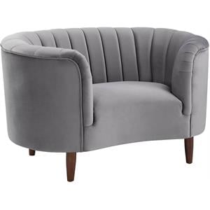 Bowery Hill Millephri Chair in Gray Velvet Upholstery with Wood Legs