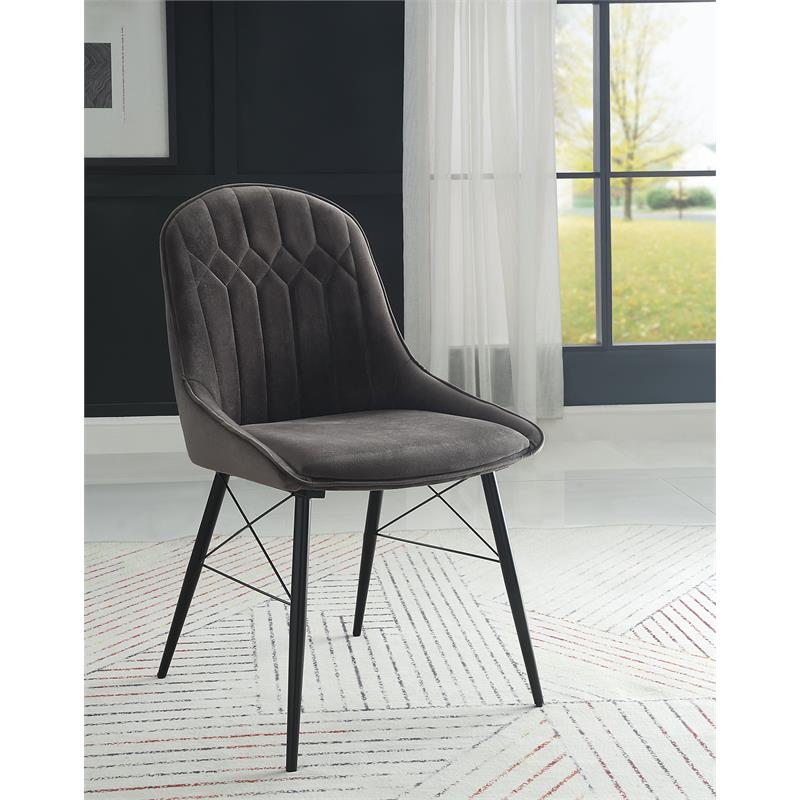 Bowery Hill Abraham Tufted Fabric Side Chair in Gray/Black Set of 2