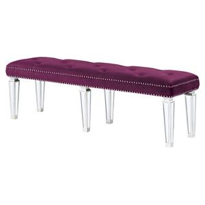 Bowery Hill Tufted Velvet Bench in Burgundy with Mirrored Legs