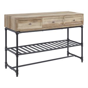 Bowery Hill Wooden Sofa Table with 3 Drawers in Oak and Sandy Black