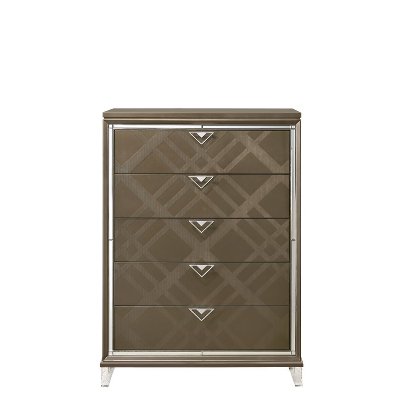 Bowery Hill 5-Drawer Wood Bedroom Chest with Acrylic Legs in Dark Champagne