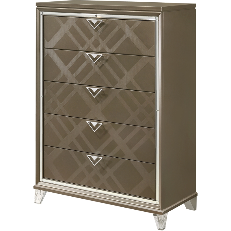 Bowery Hill 5-Drawer Wood Bedroom Chest with Acrylic Legs in Dark Champagne