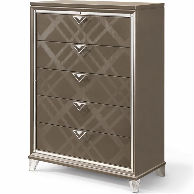 Bowery Hill 5-Drawer Wood Bedroom Chest with Acrylic Legs in Dark Champagne