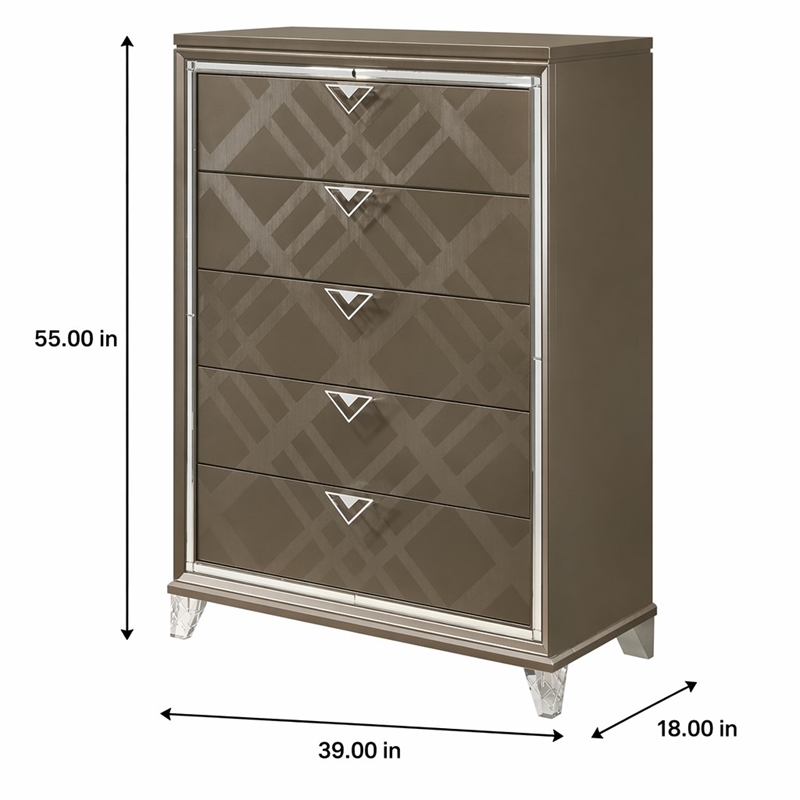 Bowery Hill 5-Drawer Wood Bedroom Chest with Acrylic Legs in Dark Champagne