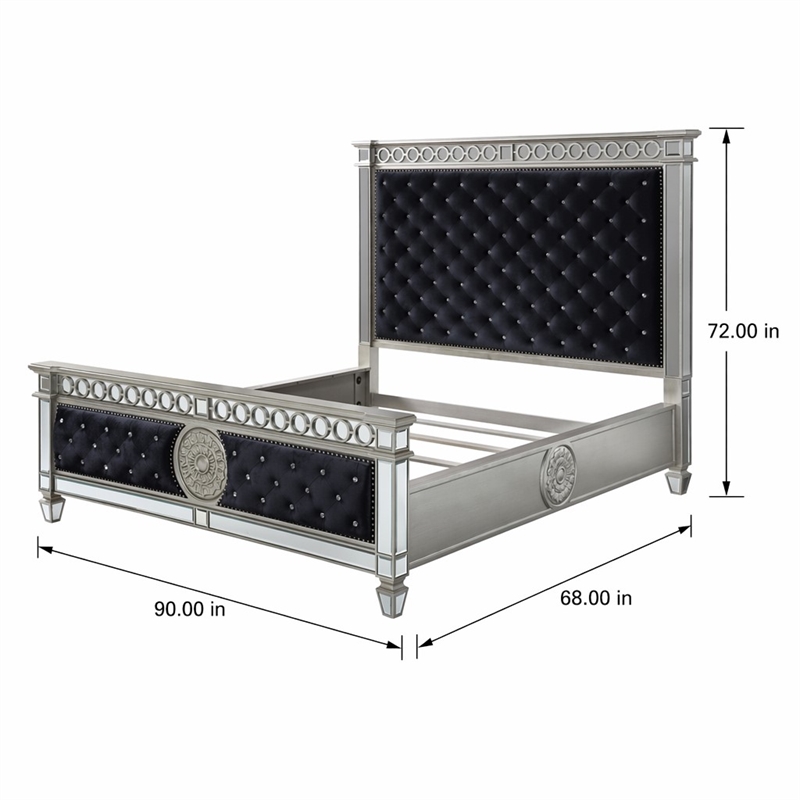 Bowery Hill Tufted Upholstered Queen Bed in Black Velvet