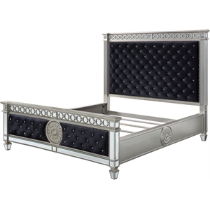 Bowery Hill Tufted Upholstered Queen Bed in Black Velvet
