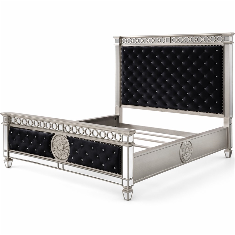 Bowery Hill Tufted Upholstered Queen Bed in Black Velvet