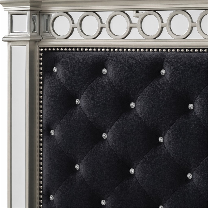 Bowery Hill Tufted Upholstered Queen Bed in Black Velvet