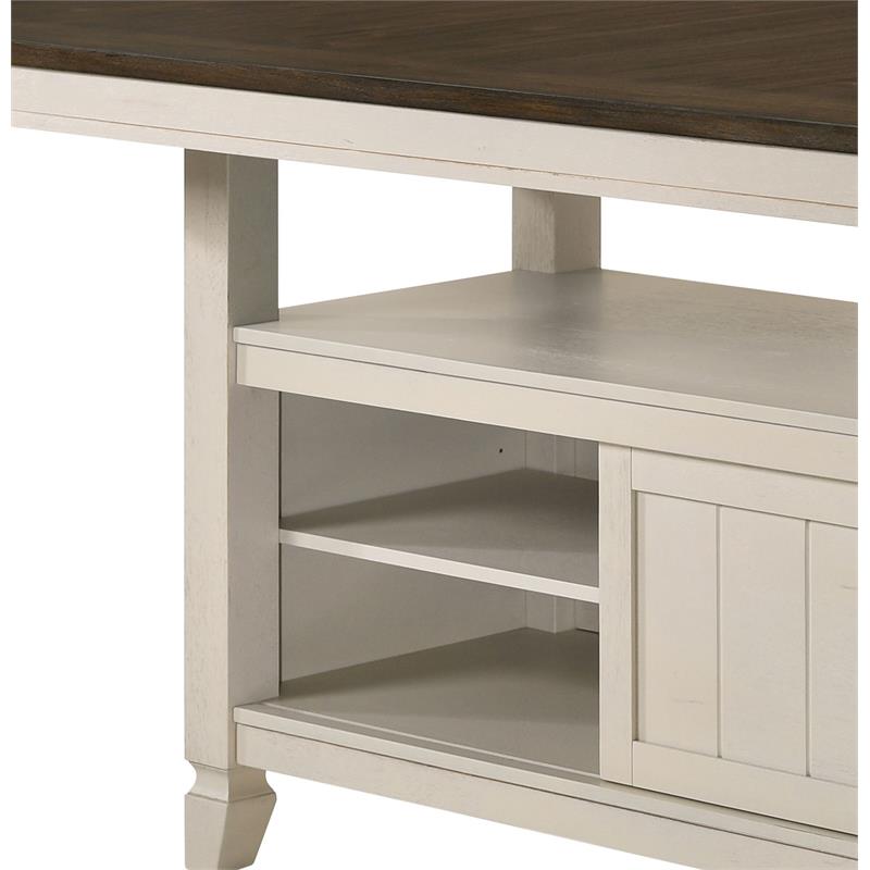 Bowery Hill Wooden Counter Height Table with Storage in Oak and Antique White
