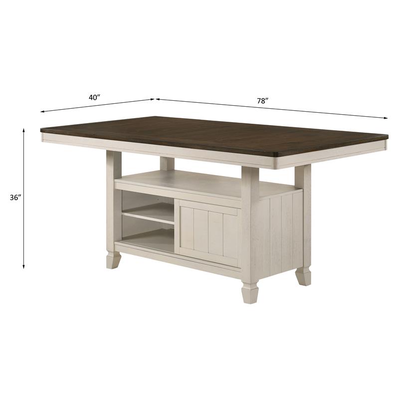 Bowery Hill Wooden Counter Height Table with Storage in Oak and Antique White