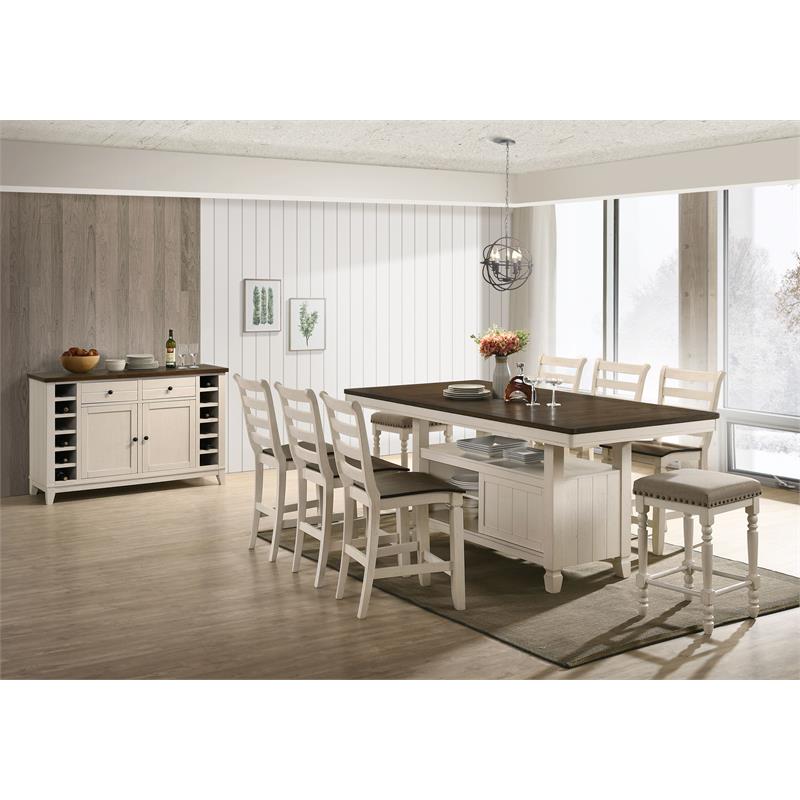 Bowery Hill Wooden Counter Height Table with Storage in Oak and Antique White