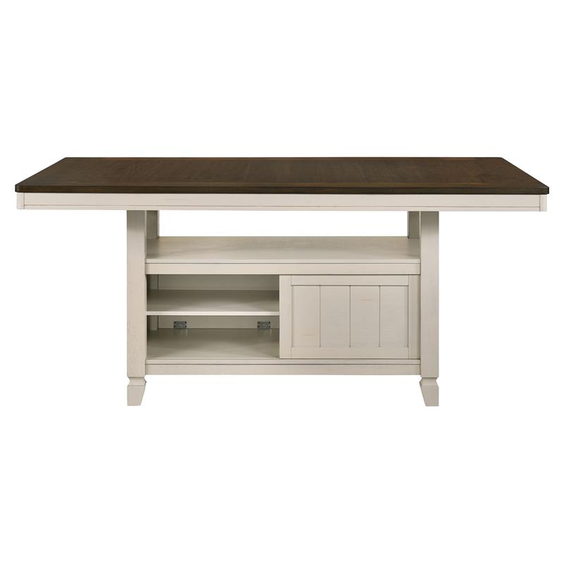 Bowery Hill Wooden Counter Height Table with Storage in Oak and Antique White