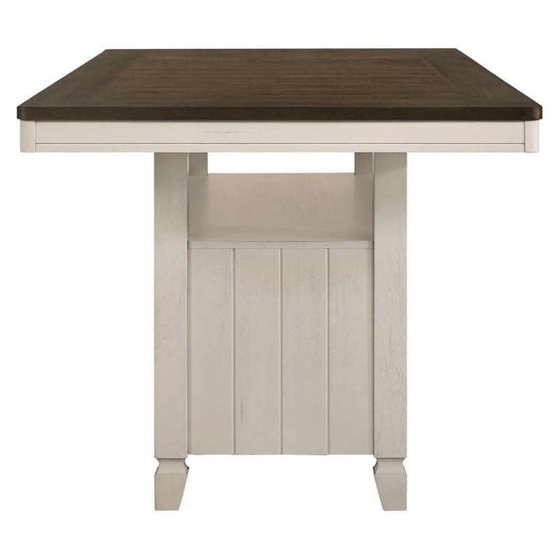Bowery Hill Wooden Counter Height Table with Storage in Oak and Antique White
