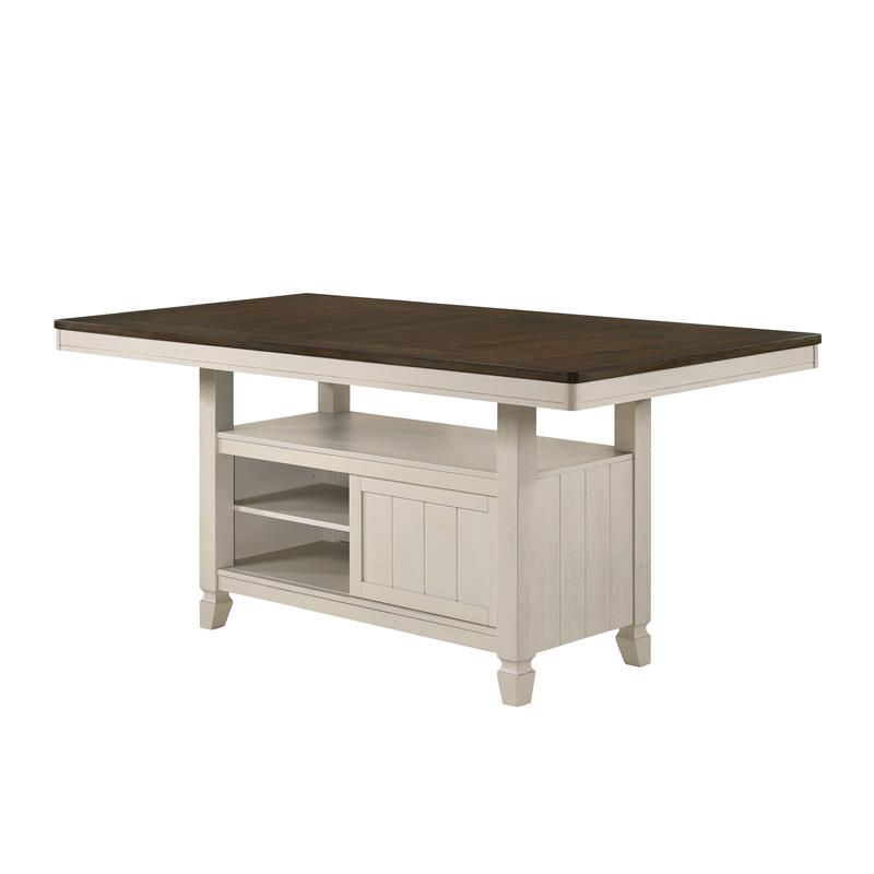 Bowery Hill Wooden Counter Height Table with Storage in Oak and Antique White