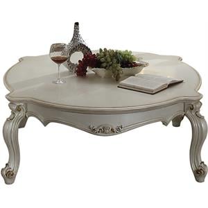 Bowery Hill Wooden Coffee Table with Poly Resin Finish in Antique Pearl