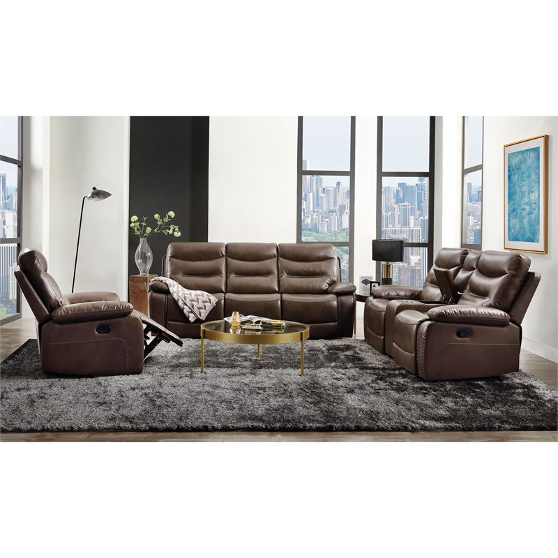 Bowery Hill Motion Loveseat with Storage Console in Brown Leather