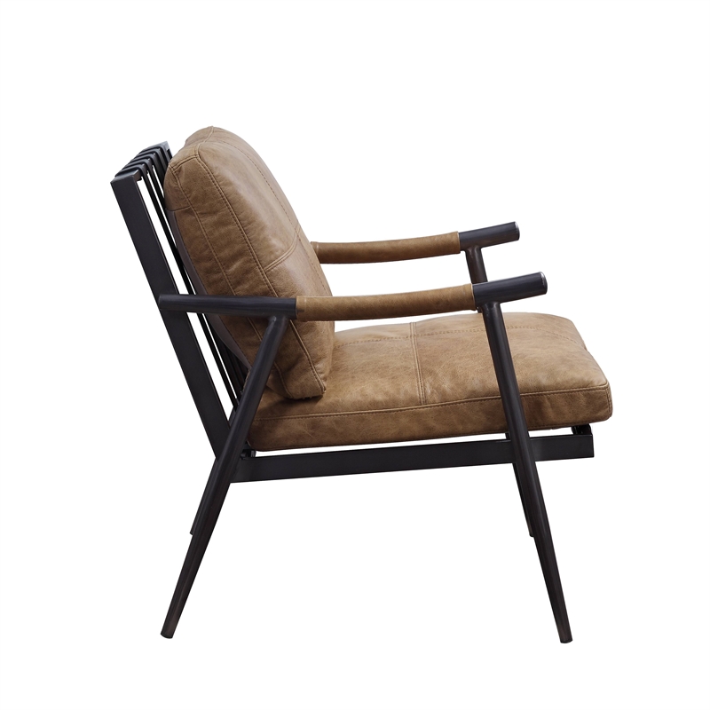Bowery Hill Anzan Leather Accent Chair with Removable Cushions