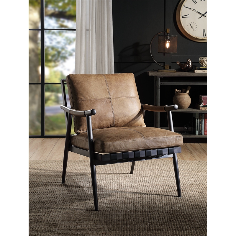 Bowery Hill Anzan Leather Accent Chair with Removable Cushions
