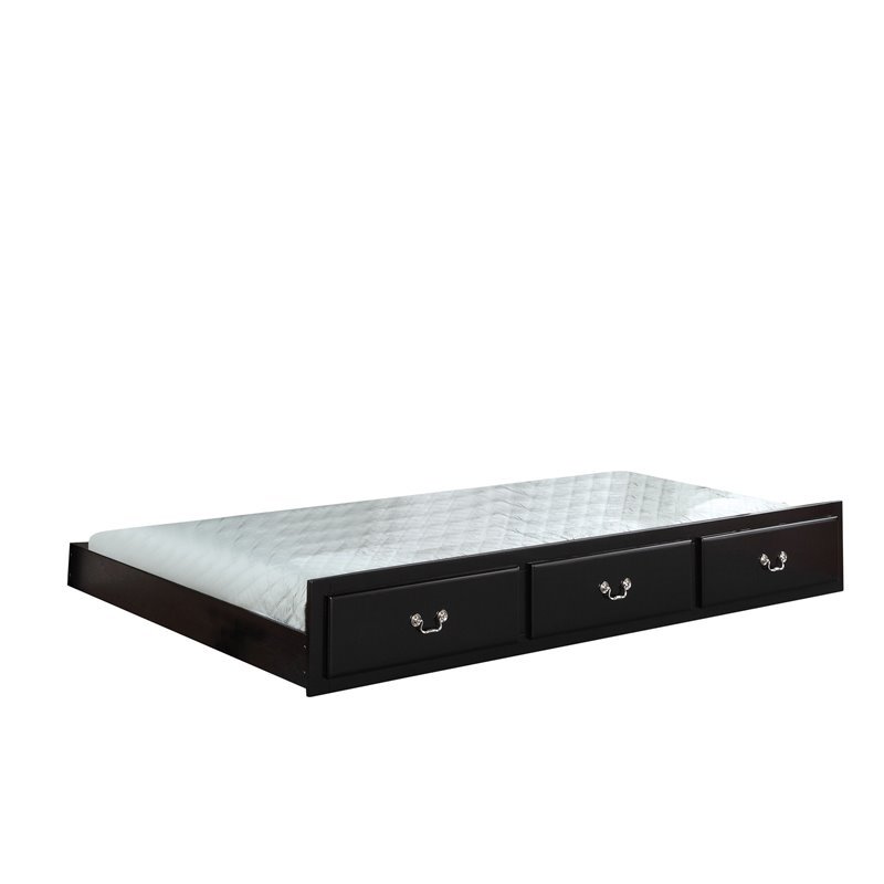Bowery Hill Twin Wooden Trundle with Faux Drawers in Black Finish