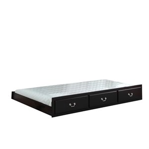 Bowery Hill Twin Wooden Trundle with Faux Drawers in Black Finish